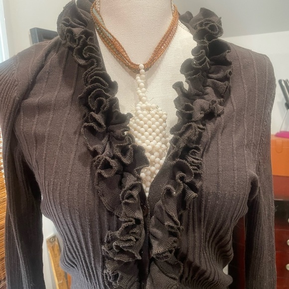 RUFFLE BUTTON DOWN SWEATER - Picture 6 of 6